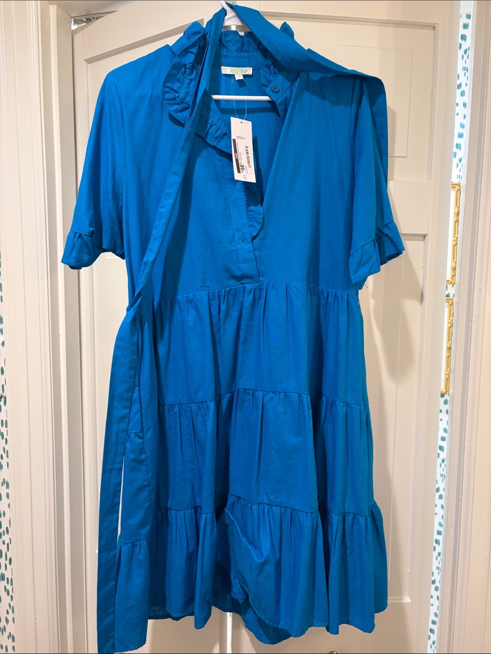 NWT Jade Vibrant Blue Tiered Midi Dress with Waist tie